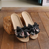 CUTE BOW LINEN SLIPPERS FOR HOME OFFICE_CWSHF0193