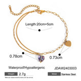ELEGANT PURPLE HEART ANKLET DOUBLE CHAIN 18K GOLD_CWAJE4770