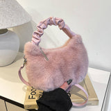 Winter Fashion Pleated Tote Plush Shoulder Bag_Cwab3977