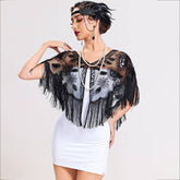 Vintage Sequin Fringe Cape Party Dress Shawl_Cwmm8959