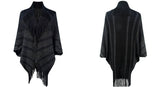 Fringed Cape Coat Knitted Striped Cape Woman