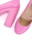 Women Pink Chunky Heeled Ankle Strap Round Pumps