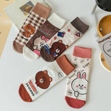 CARTOON BEAR CHECKERBOARD MIDDLE TUBE SOCKS_CWMS1389