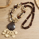 Vintage Wooden Bead Coconut Shell Necklace_Cwmm4430