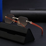CUT EDGE RIMLESS FAUX WOOD GRAIN TEMPLE SUNGLASSES_CWASG0617