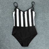 SEXY TIGHT STRIPED SUSPENDER ONE PIECE SWIMSUIT_CWMW0624