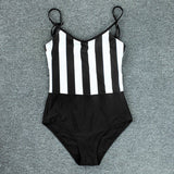 SEXY TIGHT STRIPED SUSPENDER ONE PIECE SWIMSUIT_CWMW0624
