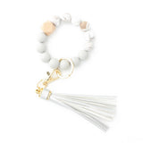 TASSEL WOOD SILICONE BEAD BRACELET KEYCHAIN_CWMM7018