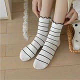 Cute Dots, Stripes,Bow Ruffle White Crew Socks_Cwms1367