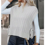 Solid-Color High-Neck Sleeveless Lace-Up Vest