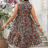 ELEGANT STYLISH YOUTHFUL PRINTED SLEEVELESS DRESS_CWDMD5979