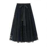 LACE BOW TIE TULLE SKIRT WITH EMBROIDERED DETAILS_CWBMS0401