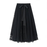 LACE BOW TIE TULLE SKIRT WITH EMBROIDERED DETAILS_CWBMS0401