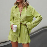 Pleated Lapel Long-Sleeved Suit