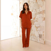 Solid Color Short Sleeve Loungewear Set