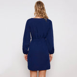 Solid Color Lace-Up Long-Sleeved Dress