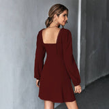 Square Collar Waist A-Line Patchwork Lace Dress