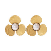MINIMALIST PEARL FLOWER 18K TITANIUM STUD EARRINGS_CWMM8928