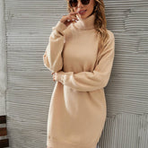 Solid Color Turtleneck Short Slimming Sweater Dress