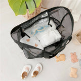 BLACK TRANSPARENT MESH HOLLOW BEACH BAG TOTE BAG_CWAB1922