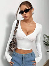 V-Neck T-Shirt Design Sense Crop Long Sleeve Top