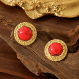 EARRINGS VINTAGE TURQUOISE OVAL STUD EARRINGS_CWMM3651