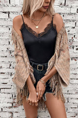 Cwocas0049_Colorful Plaid Knitted Fringed Cape Shawl