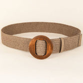 NEW ROUND WOODEN BUCKLE STRAW BELT_CWABE0452