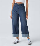 Vintage High-Waist Rolled Hem Wide-Leg Jeans
