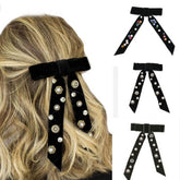 HANDMADE LONG RIBBON VELVET BOW HAIRPIN HEADDRESS_CWAHA4417