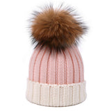 Women¡¯S Knit Two-Tone Pom Beanie Winter Hat_Cwah04990