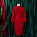 SOLID COLOR ROUND NECK HIP COMMUTER DRESS_CWDMD3699