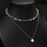 HIGH GRADE MULTI LAYER ZIRCON PEARL NECKLACE_CWAJE3862