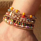 BOHO LAYERED ANKLET SET COLORFUL BEADED STYLE_CWMM6347