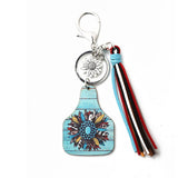 Western Bull Head Leather Tassel Sunflower Keychain_Cwab5089