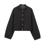 Stand-Up Collar,Button-Down Pocket Short Jacket