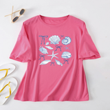 CUTE BOW PRINT T SHIRT FOR WOMEN SHELL NECKLINE_CWTTS1465