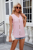 Solid Color V Neck Button Down Sleeveless Top_Cwtstsl0061