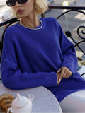 Solid Color Crew Neck Loose Knit Sweater