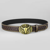 Western Leather Belt With Bull Head Buckle Rivet _Cwabe0415