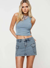 Washed Denim Mini Skirt With Elegant Temperament