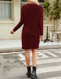 Solid Color Open V-Neck Sweater Dress