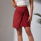 HIGH WAIST COTTON AND LINEN TWISTED SKIRT_CWBSS0401