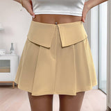 Solid Color Pleated Trendy Pleated Mini Skirt