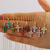 COLORFUL ZIRCON DECEMBER CROSS PENDANT NECKLACE_CWMM5872