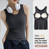 RIBBED CAMISOLE VEST TANK TOPS WITH BUILT IN BRA_CWTTK0799