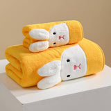 EMBROIDERED RABBIT CORAL FLEECE TOWEL_CWMM2324