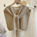 Cwasc03123_Ivory Knit Shawl Cape For Women