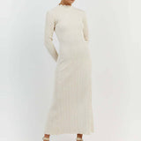 Solid Color Crew Neck Pit Stripe Slimming Dress