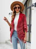 Fringed Cape Coat Knitted Striped Cape Woman